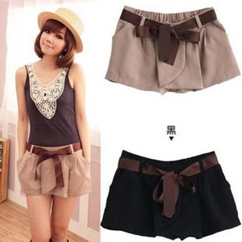 2012 New Spring Hot Fashion Small Waist Trousers Pure Color Overalls and Belt Leisure Mini Shorts Free Shipping