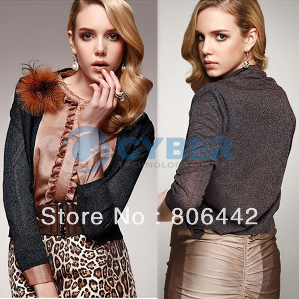 2012 New Style Fashion Women's V Neck Open Shiny Knitting Cardigan Long Sleeve Coat Jacket Free Shipping 8174