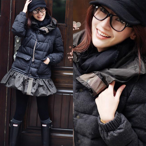 2012 new style female small sweet fashion thickening skirt hooded wadded jacket large