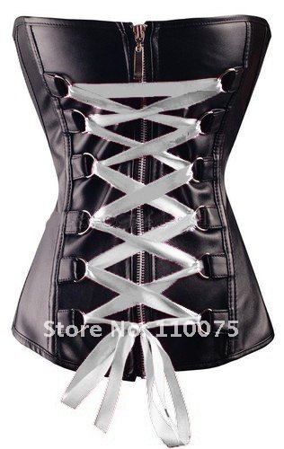 2012 NEW STYLE--Lowest Price--6 Color Women Lady Sexy Lingerie White Lace Zip up Black Shapers Corsets Bustiers Tops G-string