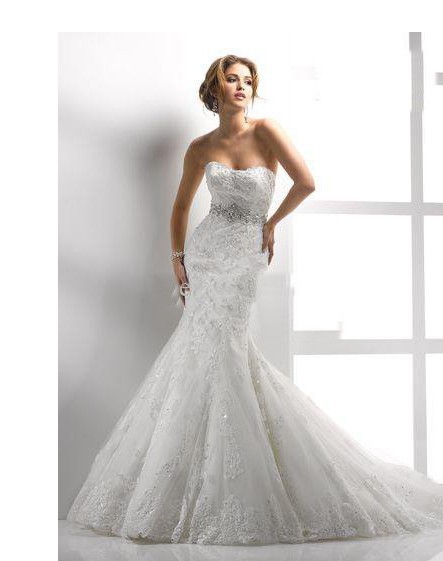 2012 new style Sexy Wiping a bosom Mermaid Ruffles Lace beadings Crystals Chapel Wedding Dresses MGN253