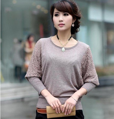 2012 New Style Women Long Lace Sleeve Sweater Knitted Wear Ladies Knitting Pullovers Free Shipping Y1