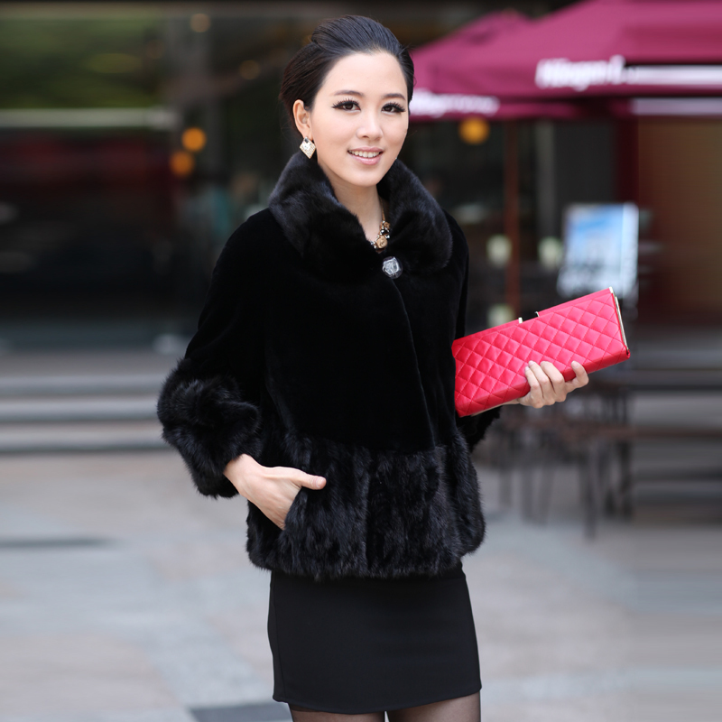 2012 new style Women's_Fur_coat wrist-length sleeve Women mink fur coat fight mink rex rabbit