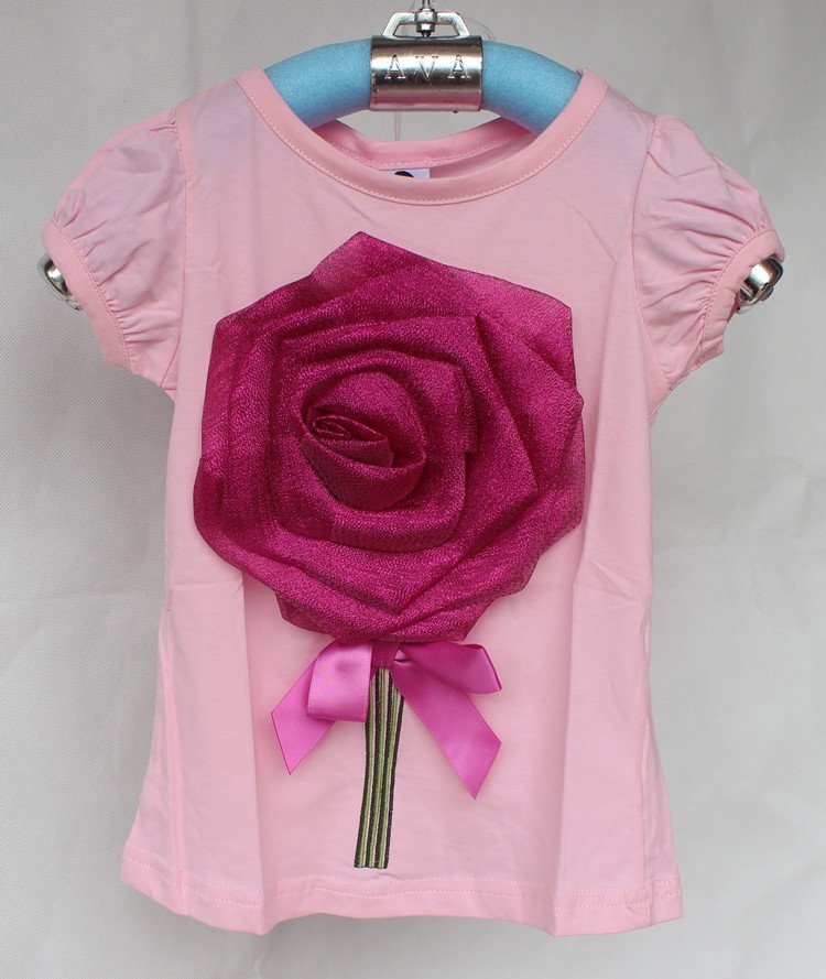 2012 new summer b2w2 baby rose flowers short sleeve t-shirt children t-shirt hot sale now A-18 pink