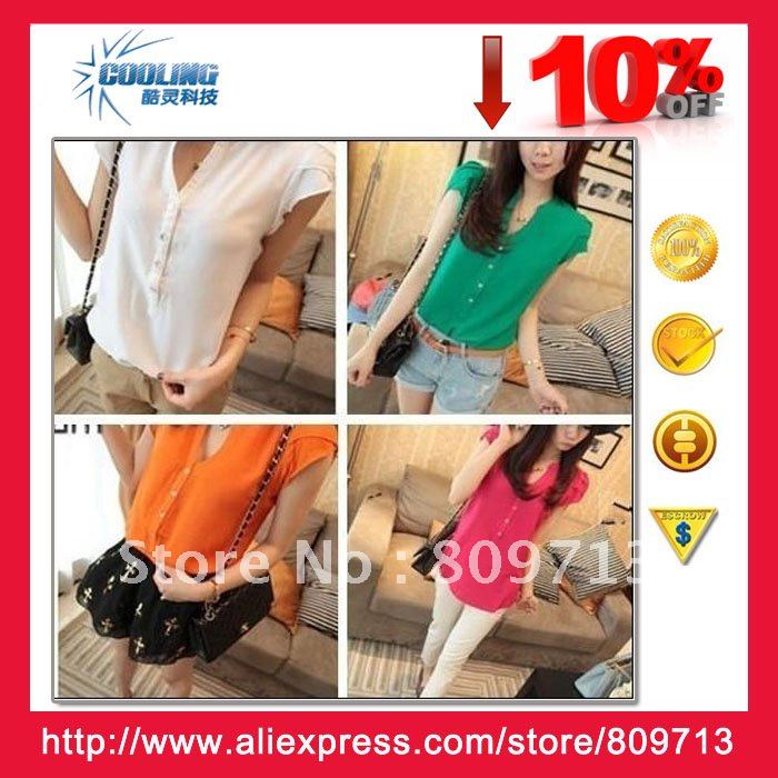 2012 new summer cotton casual shirt candy colours hot sale V-neck short sleeve shirt