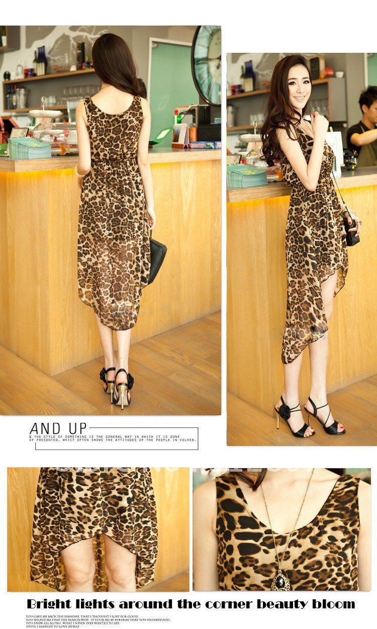 2012 New Summer Dress Chiffon Dress for women irregular hem ob Leopard / black