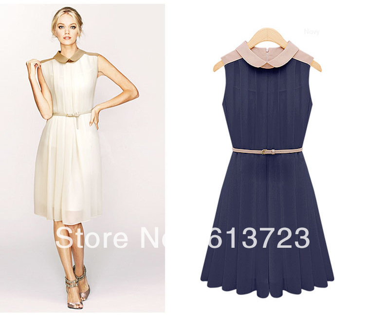 2012 New Summer Dress-High-end Customized Fashion Summer Dress Sleeveless Chiffon Pleated Dress with Sashes