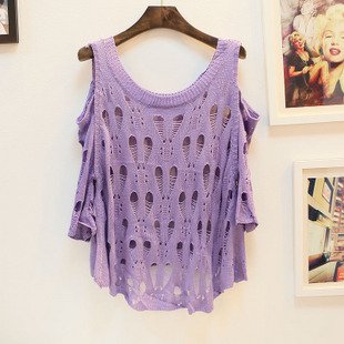 2012 New the hollowed-out Strapless short hole women tops three quarter cotton sweaters small smock ladies' tops