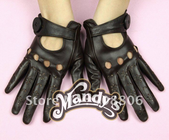 2012 new type hot sales lady hollow out flower 100% genuine sheepskin leather gloves short glove mitten -G015