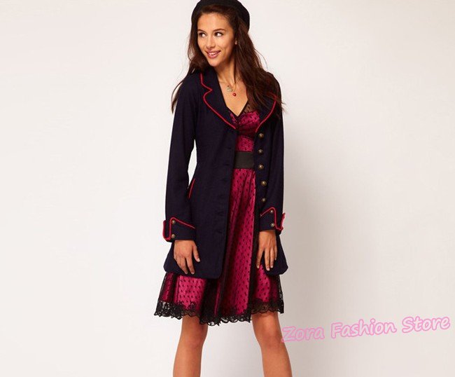 2012 New Vintage ASOS Brand Dark Blue Women Designer Trench Coat, Euro Western Elegant Ladies Trendy Winter Windbreaker Overcoat