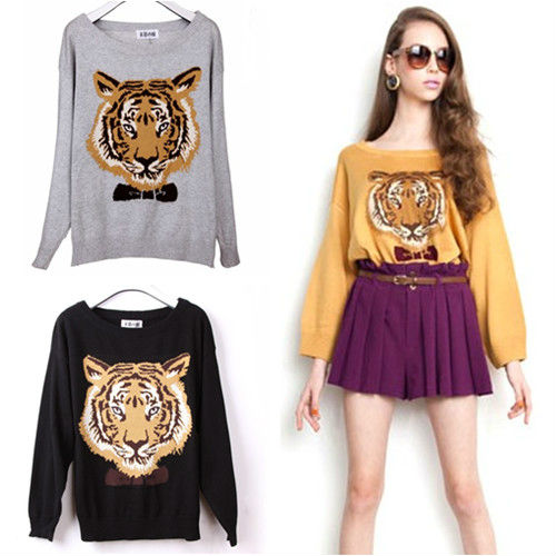 2012 New Vintage Style Tiger Pattern Batwing Sleeve Sweater Pullover Knitwear 3 Colors 0105#