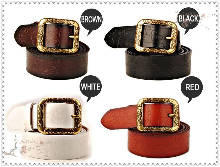 2012 New Vintage women belt  genuine leather all-match strap Women fashion cowhide belt crushing embossing rose patterns #EC006