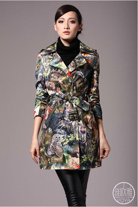 2012 NEW VOYA Hot-selling Winter & Autumn Fashion EU&US Wealthy star Animal patterns Double-breasted Windbreaker women's Coat