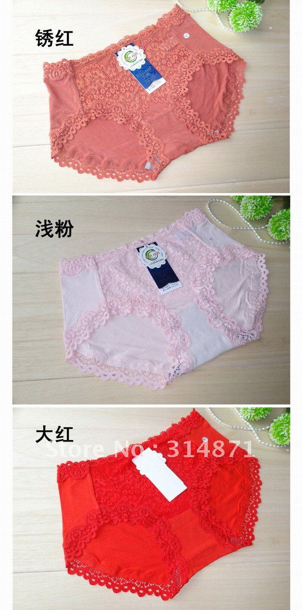 2012 New wholesale!!! Free Shipping! Ladies' bamboo underpants with lace edge, 10pcs/bag