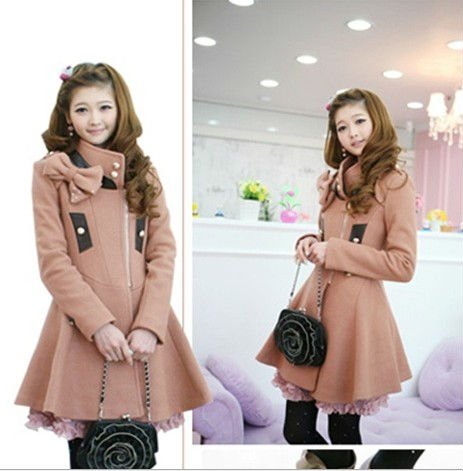 2012 NEW Winter&Autumn Hot-selling Fashion women's Clothings Princess Style windbreaker Korean Warm Overcoat Woolen big Bow Coat