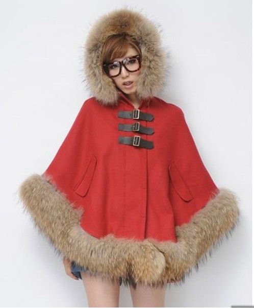 2012 NEW Winter Hot-selling Fashion women's lady's clothing Luxurious Overcoat Raccoon Fur collar Wool Coats warm Cloak