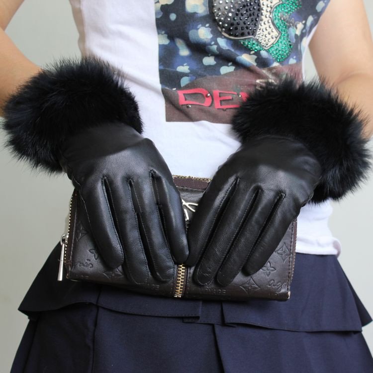 2012 New winter rabbit fur female sheep leather gloves  LGPU007