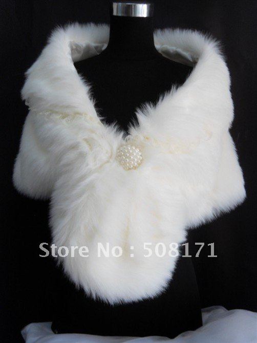 2012 New Without tags Ivory Faux Fur Stole Wrap Shrug Bolero Coat Bride shawl P008