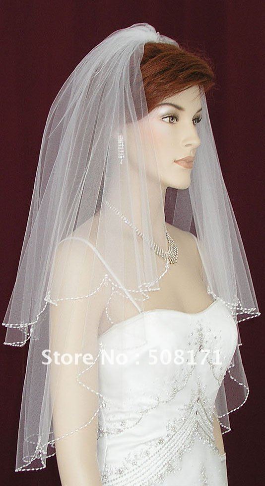 2012 New Without tags White / ivory  Wedding Veil  Bridal  Veil  Two  Layer with beaded   M13