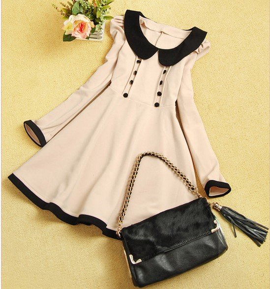 2012 New Women Cute Ruffles Double-breasted Long Sleeve Dress Free Shipping NV275