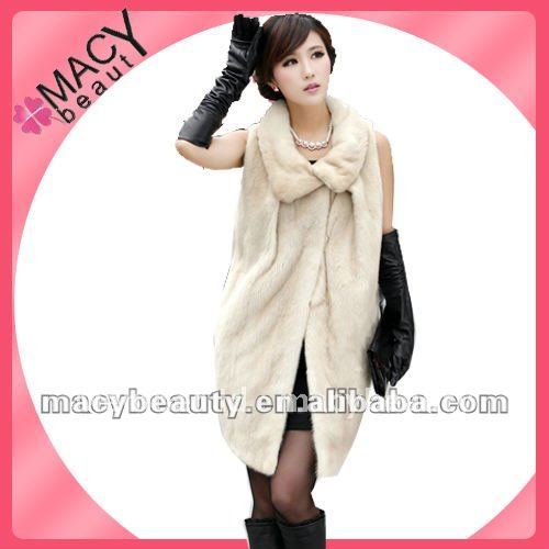 2012 New women long real Mink fur vest cream CF-1004