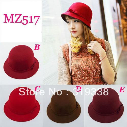 2012 New Women's Bowler hats Dome cap Fedoras 100% wool cap ladies wool cap In stock Mix order High quality MZ517