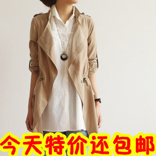 2012 New Women's Designer Long Sleeve Turn Down Collar  Trench Coat  Wind Breaker Belt Free Shipping