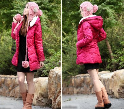 2012 New women's Hooded polka dot Winter slim medium-long down coat outerwear