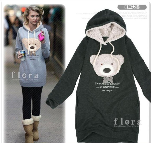 2012 new women's individual character with spring and autumn and the thickness of the little bear size grows even cap coat