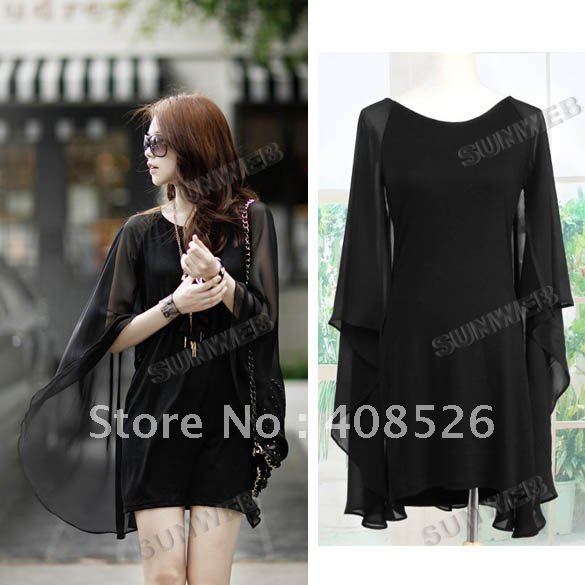 2012 New Women's Lady Sleeveless chiffon Cloak Casual maxi Dress Black free shipping 4044