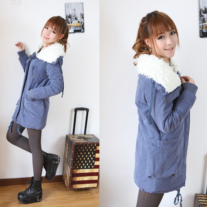 2012 new women's long-sleeve fashion turn-down collar wadded jacket Fur Inside Thicken Long Parka Windproof  coat