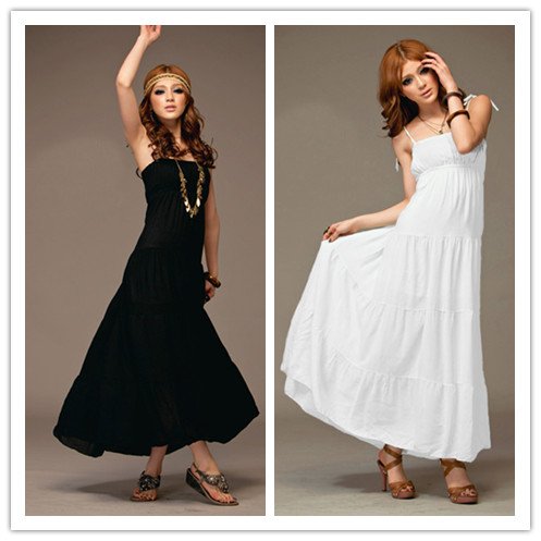 2012 New women's purity  Bohemian maxi dress ladies sexy long summer beach dress black&white S1