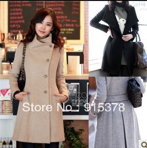 2012 NEW WOMEN'S TRENCH COAT WOOLEN WARM THICK CLASSIC LADY LONG OVERCOAT TURN-DOWN COLLAR + FREE SHIPPING (1PC) 5006