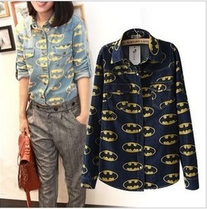 2012 NEW Women's Winter Vintage Bow Print Long Sleeve Denim Shirt Female Casual Tops Blouse free shipping