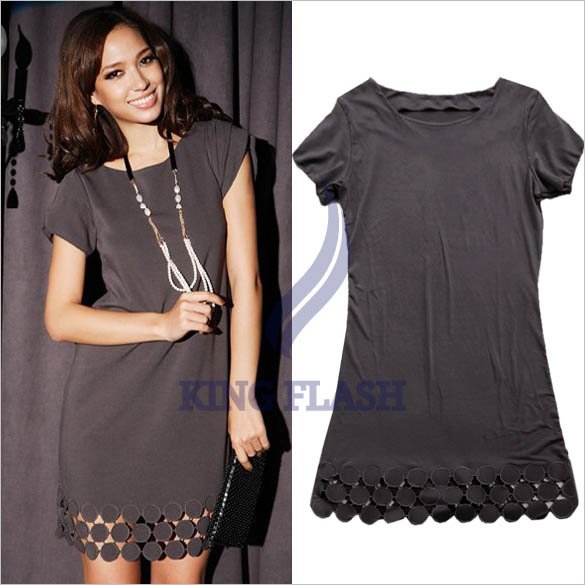 2012 New Women Stylish Fashion Tulip Cuff Circle Gray Mini Dress free shipping