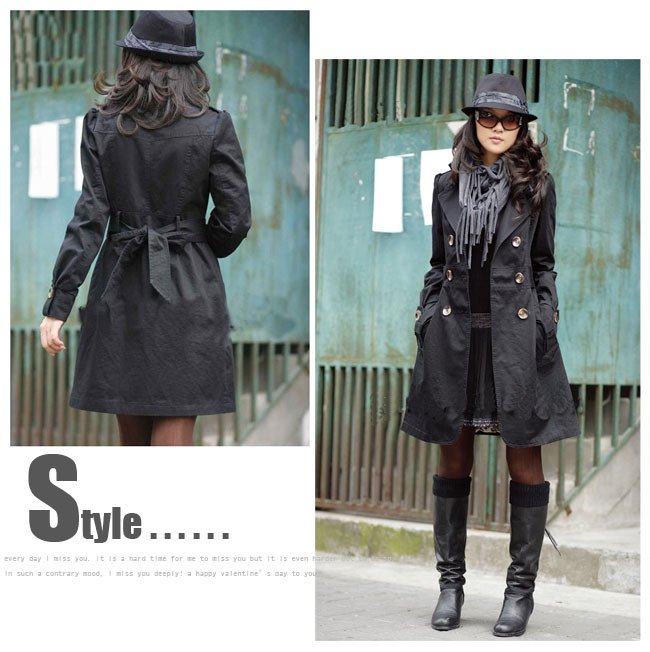 2012 New Women Warm Double Breasted Casual Long Outerwear 3 Color Trench Jacker