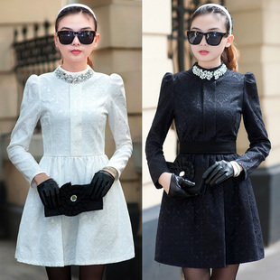 2012 NEW WOMENS small fragrant beads waist long sleeve women vintage dress slim dress Princess Dress for women rhinestone dress