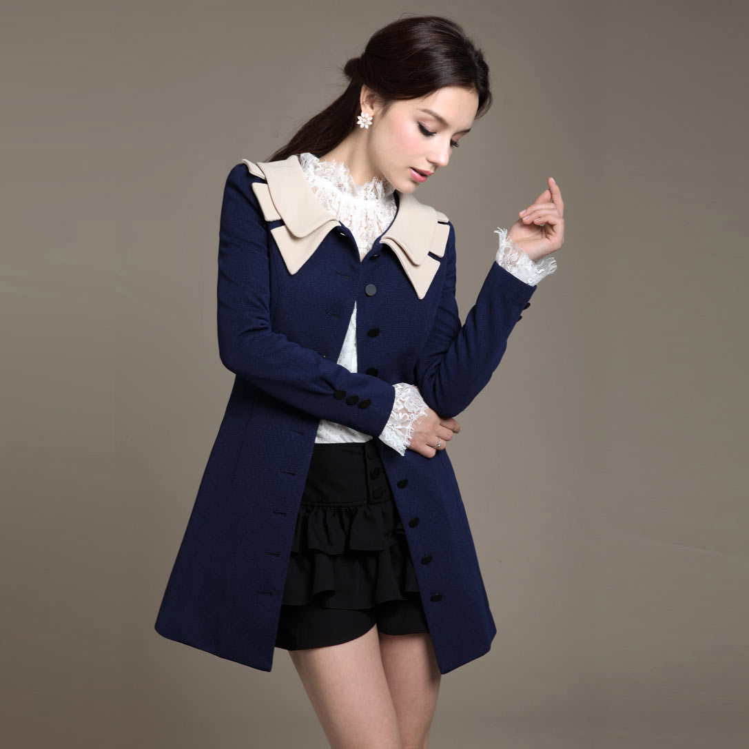 2012 newest autumn&winter women's trench outerwear ruffles collar medium-long slim trench coat
