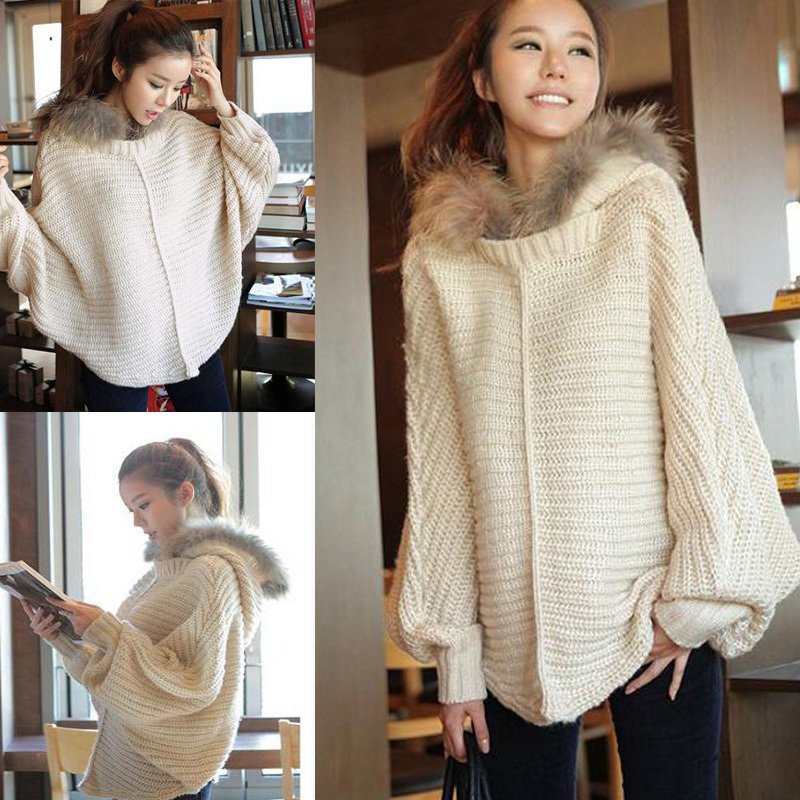 2012 newest free shipping large cape cloak woman coat plus size clothing loose rabbit fur with a hood batwing sleeve sweater
