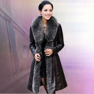 2012 newest noble ladies' Fashion 100% genuine leather winter long down coat with fox fur collar,ladies down garment \outerwear