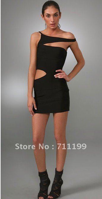 2012 newest style Max Ariza ,Black one-shoulder dress,HL bandage dress,nightwear ladies ,ceremony dress,Free shipping