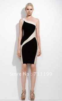 2012 newest style Max Ariza ,Black one-shoulder dress,HL bandage dress,nightwear ladies ,eveningwear dress,Free shipping