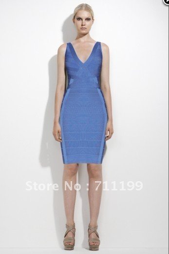 2012 newest style Max Ariza , Blue V-Neck dress,HL bandage dress,nightwear ladies ,evening dress ,Free shipping