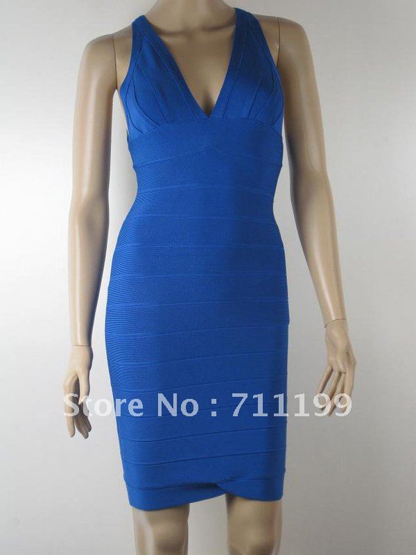 2012 newest style Max Ariza , Blue V-Neck dress,HL bandage dress,nightwear ladies ,Party costumes,Free shipping
