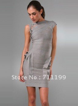2012 newest style Max Ariza ,Gray one-shoulder dress,HL bandage dress,nightwear ladies ,ceremony dress,Free shipping