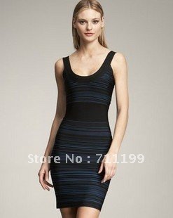 2012 newest style Max Ariza ladies dress,Black stripe dress nightwear ladies ,evening dress Free shipping