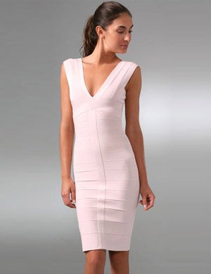2012 newest style,Max Ariza ,Pink V-Neck dress,HL bandage dress ,nightwear ladies ,evening dress ,Free shipping