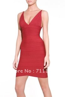 2012 newest style Max Ariza , Red  V-Neck dress,HL bandage dress,nightwear ladies ,Party costumes,Free shipping
