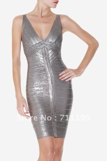 2012 newest style Max Ariza , Silver V-Neck dress,HL bandage dress,nightwear ladies ,evening dress ,Free shipping