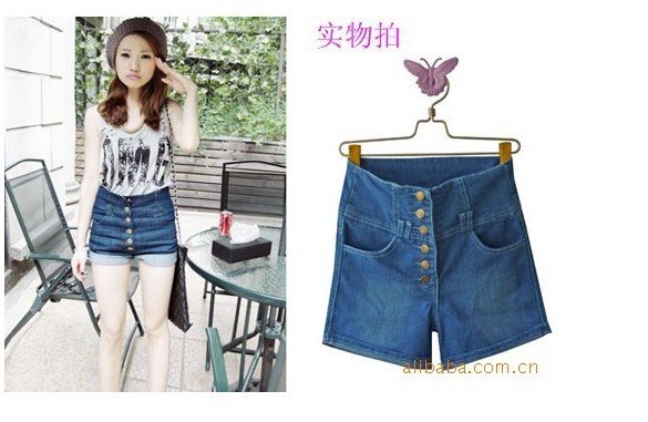2012 Newest women's jeans pants,free shipping, women high waist denim shorts , jeans pants blue S M L accept drop-shipping F2275